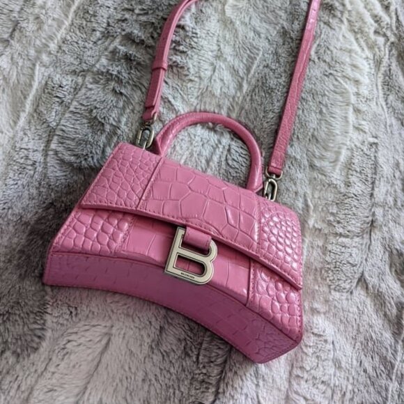 BALENCIAGA HOURGLASS XS HANDBAG CROCODILE EMBOSSED (PINK) - Brand New! <3 - Picture 1 of 9